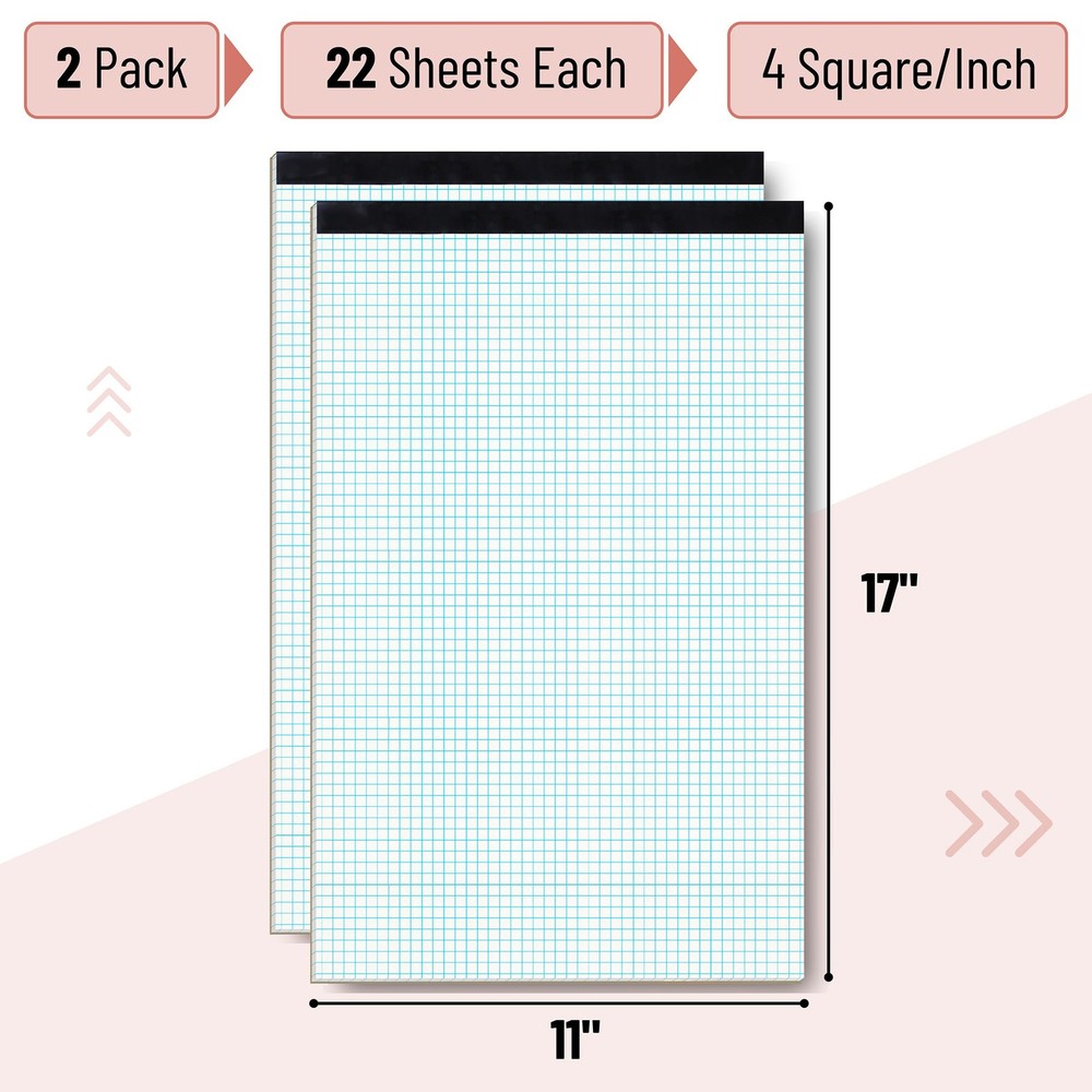 Large Graph Paper 17X11 4X4 Grid 22 Sheets Drafting Pad White