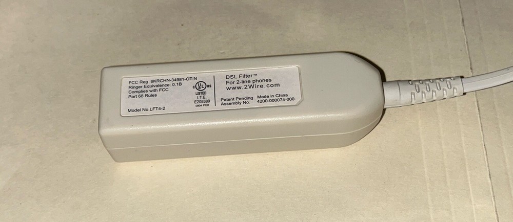 2Wire DSL Filter for 2-Line Phones LFT4-2 Inline Adapter 6” Cord