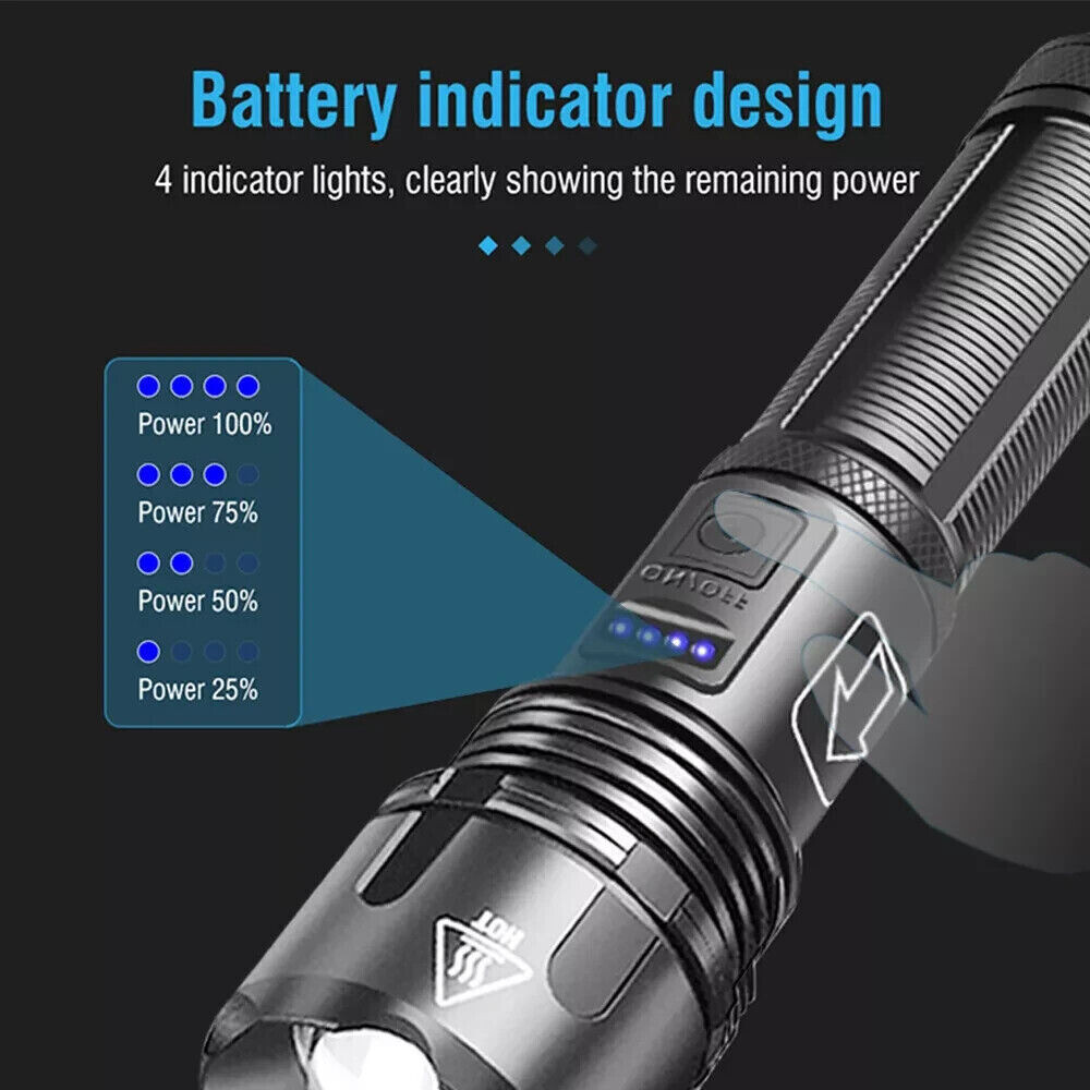 9000000 Lumens Super Bright LED Flashlight Tactical Rechargeable LED Work Lights