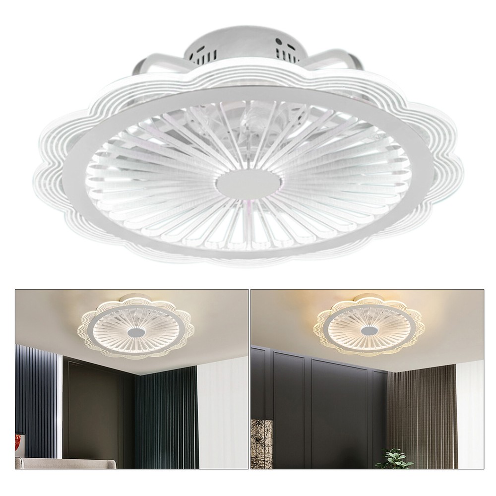Flush Mount Ultra Thin Ceiling Fan Light Dimmable LED Chandelier+Remote Control