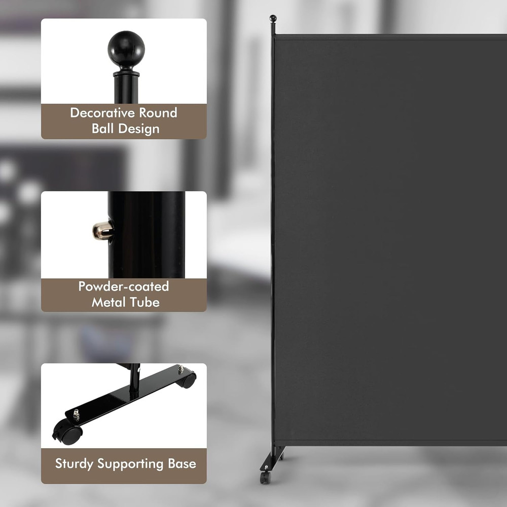 Room Divider Large Single Panel, 73''W X 73''H Privacy Screen with Lockable Whee