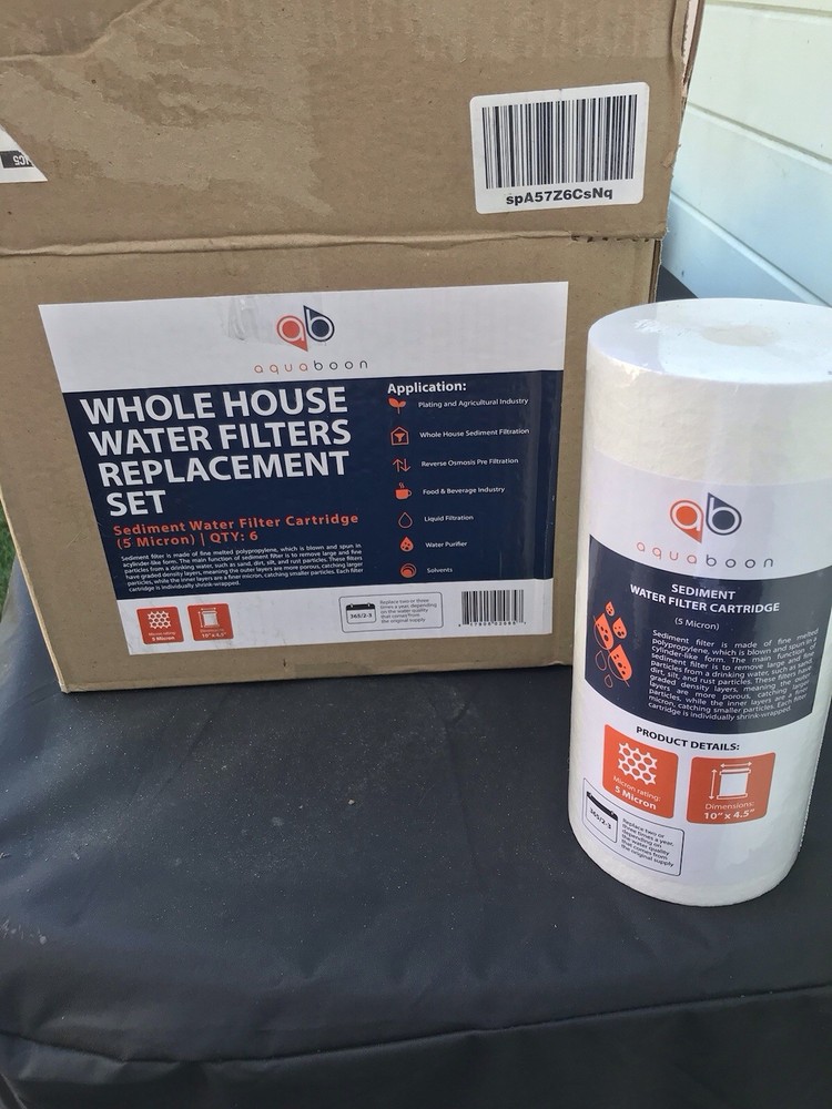 6-PACK of Aquaboon Sediment Water Filter Whole House  5 Micron 10"x4.5"