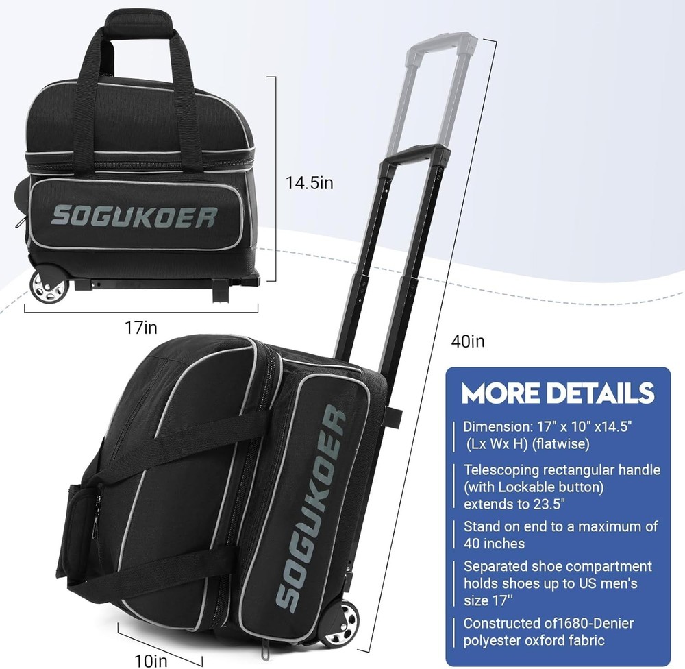 Durable Nylon Bowling Bag with Retractable Handle & Oversized Accessory Pocket