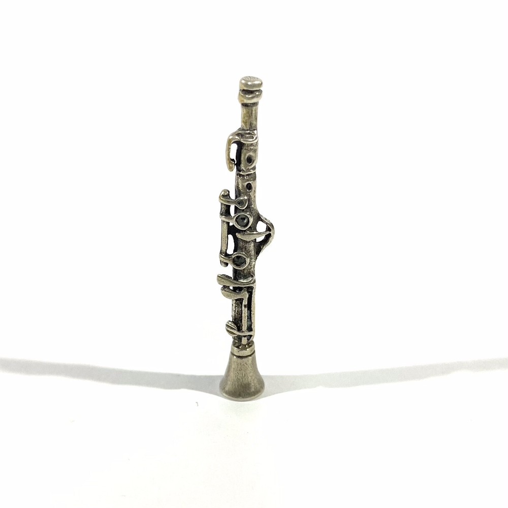 vintage solid silver clarinet miniature , hallmarked italian figurine