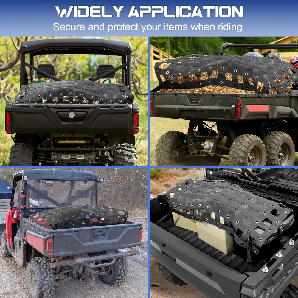 UTV Bed Net Adjustable for Polaris Ranger RZR General Can-am Defender Commander