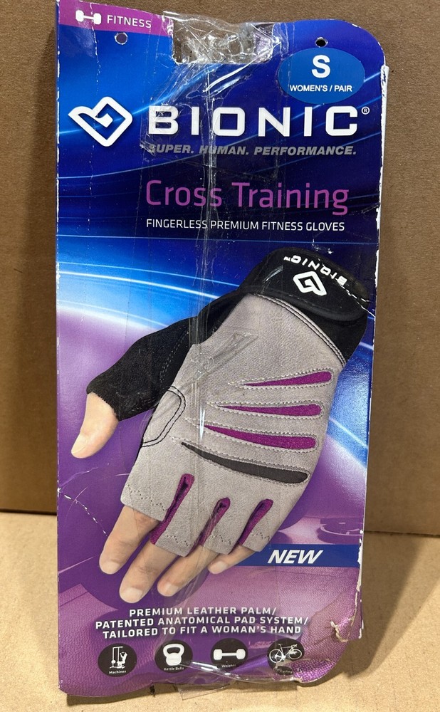 Women's Bionic Fingerless gloves - size SMALL - Purple/Gray/Black *DMG PKG