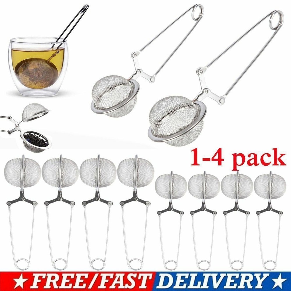 1-4Pack Tea Infuser for Loose Leaf Tea Long Handled Mesh Snap Ball Tea Strainer