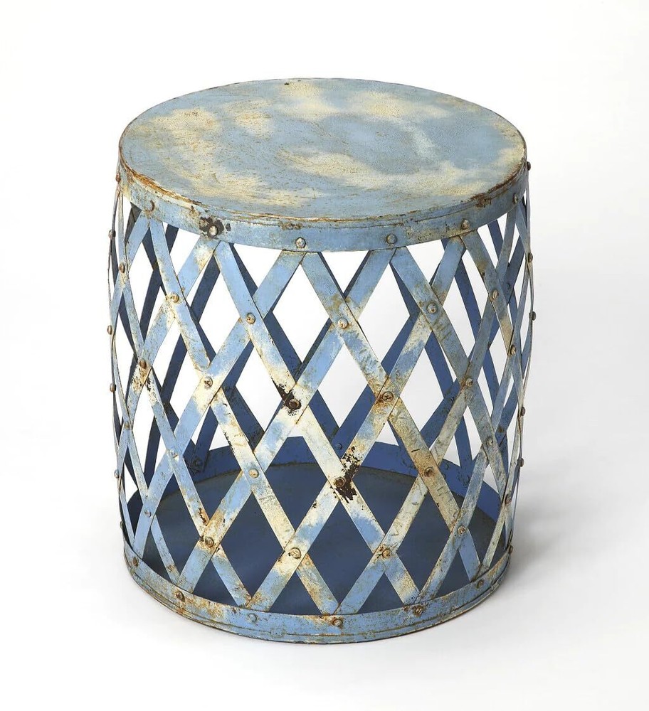 17 Rustic Blue Iron Lattice Round Top End Table