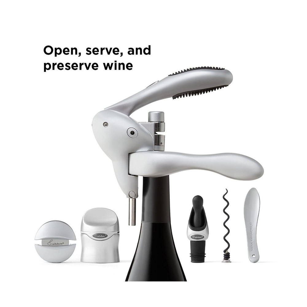 Rabbit Wine Tool Kit (Silver), 6 Piece Set Silver Fast Ship
