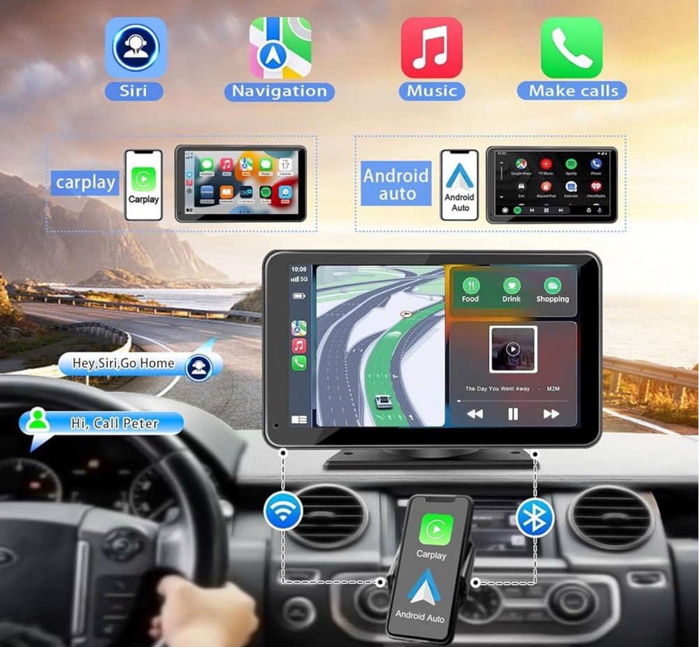Portable Wireless Apple CarPlay and Android Auto IPS Touch Screen for Car