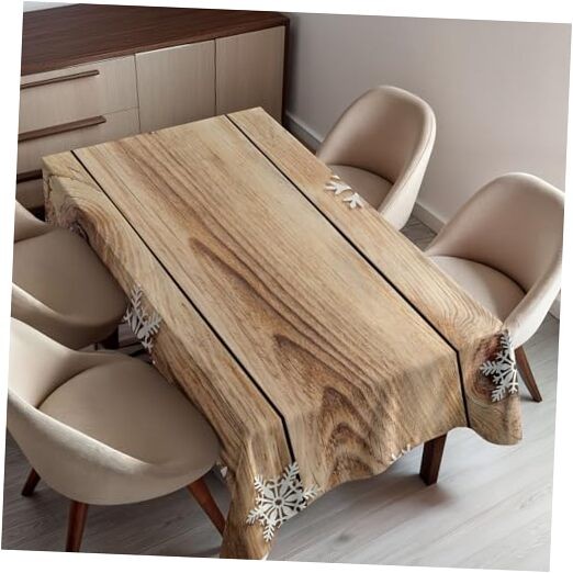 Christmas Tablecloth, Rustic Wooden Planks Texture Image with Stylized