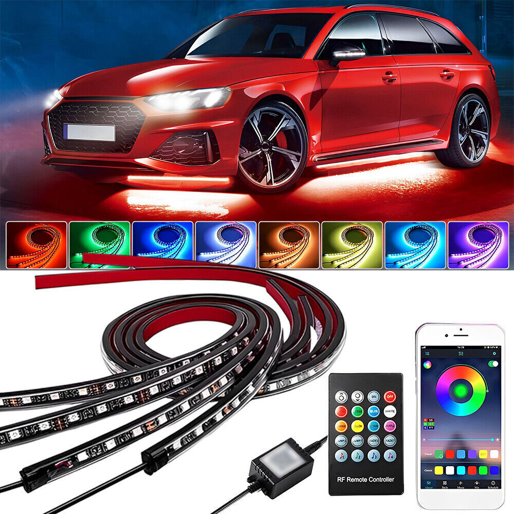 RGB LED Strip Under Car Tube Underglow Lights Kit + APP Bluetooth Remote Control