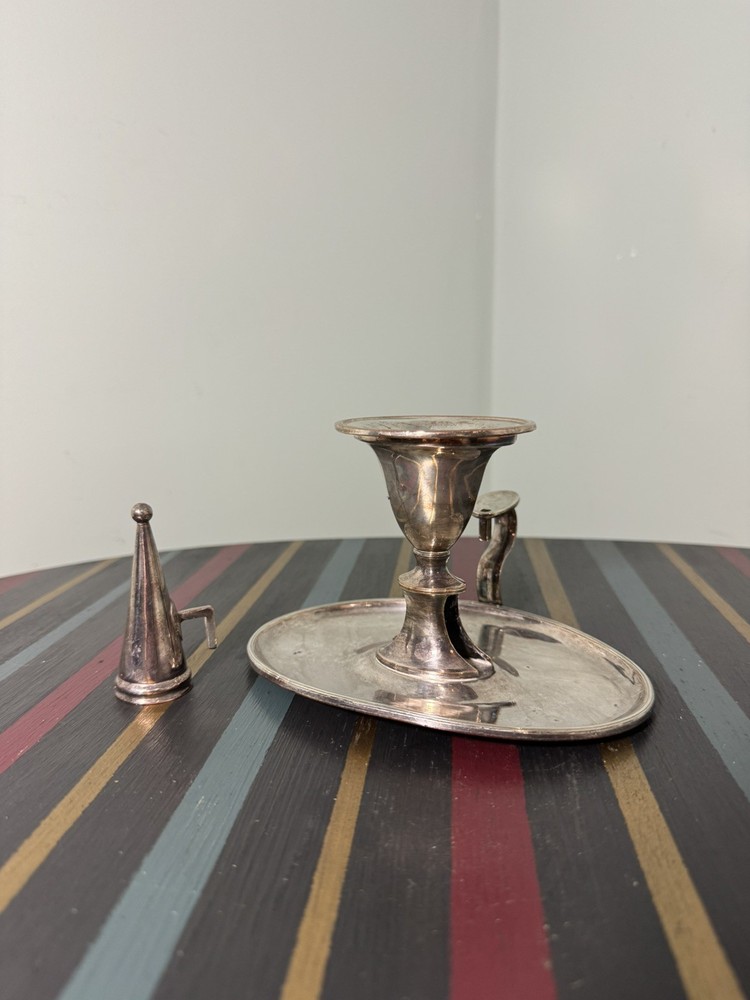 Antique Silver Plate Chamberstick Candlestick w/ Snuffer