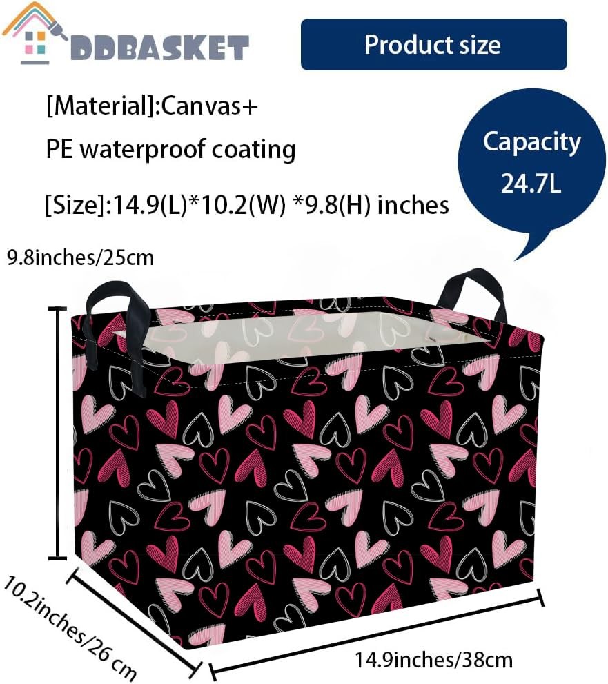 Rectangular Kids Storage Bin Heart Toy Organizer for Room Decor