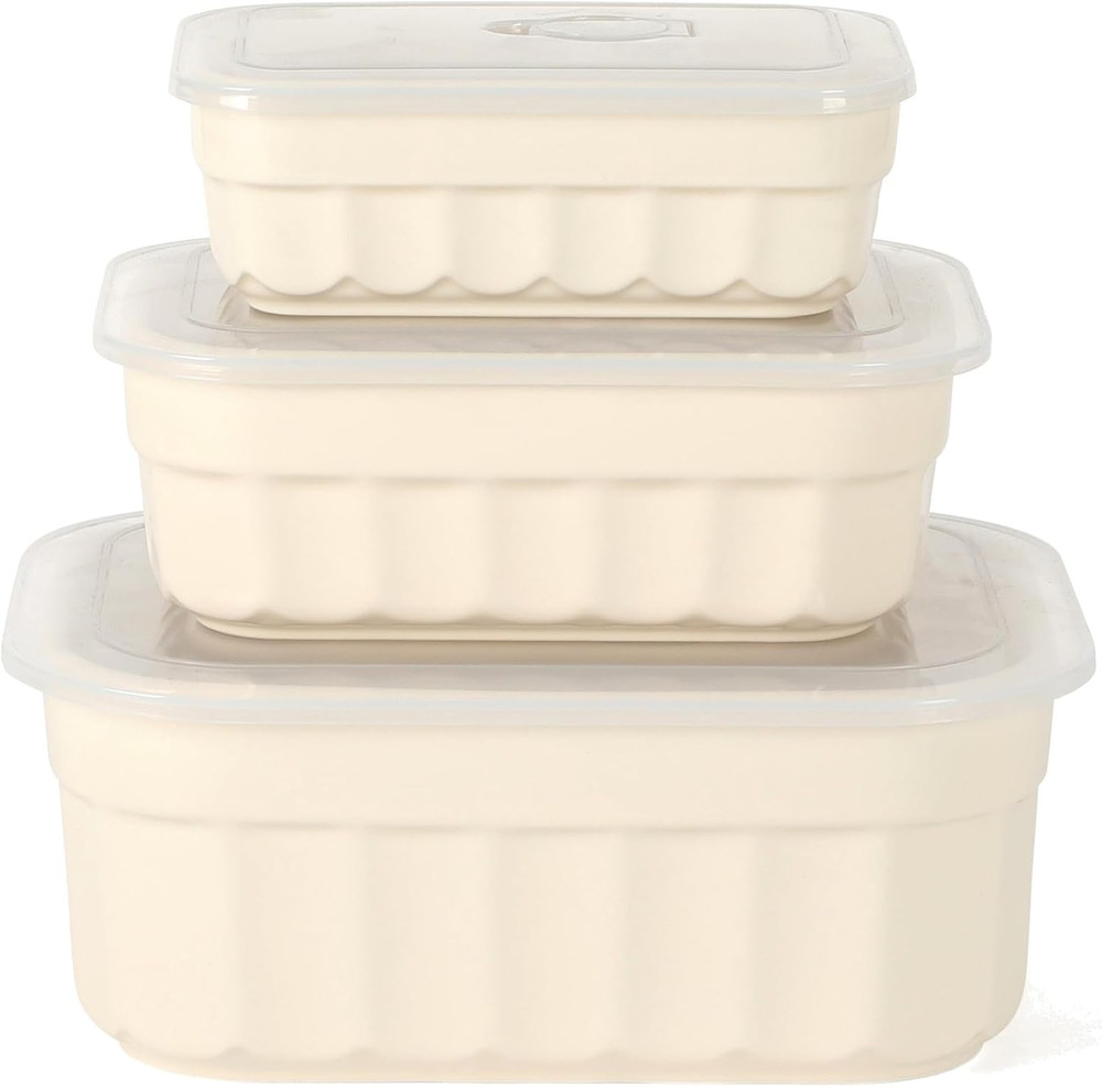 Broadbrook 6 Piece Stoneware Meal Prep Container Set with Lids, Rectangular Food