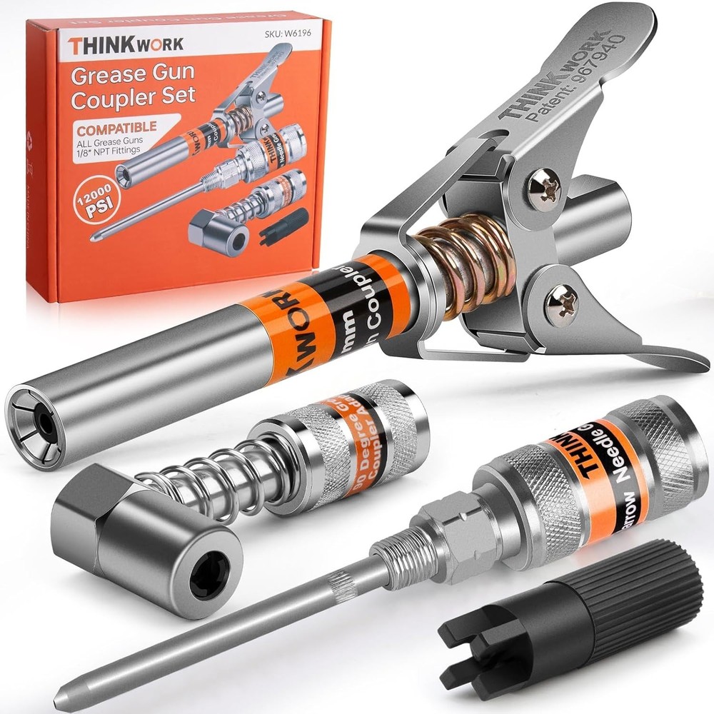 Grease Gun Coupler Set, Double Handle Extra Reach Strong Lock on Greases