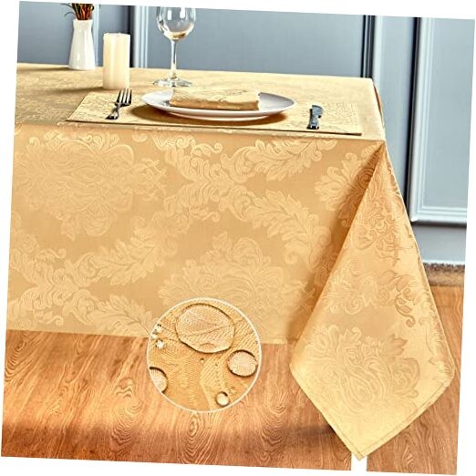 Rectangle Table Cloth Linen Farmhouse Stainproof 104" x 60" (Rectangular) Gold