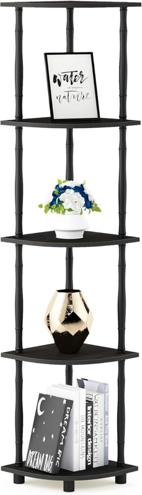 Durable 5-Tier Corner Shelf - Easy Assembly Espresso Multipurpose Display Unit