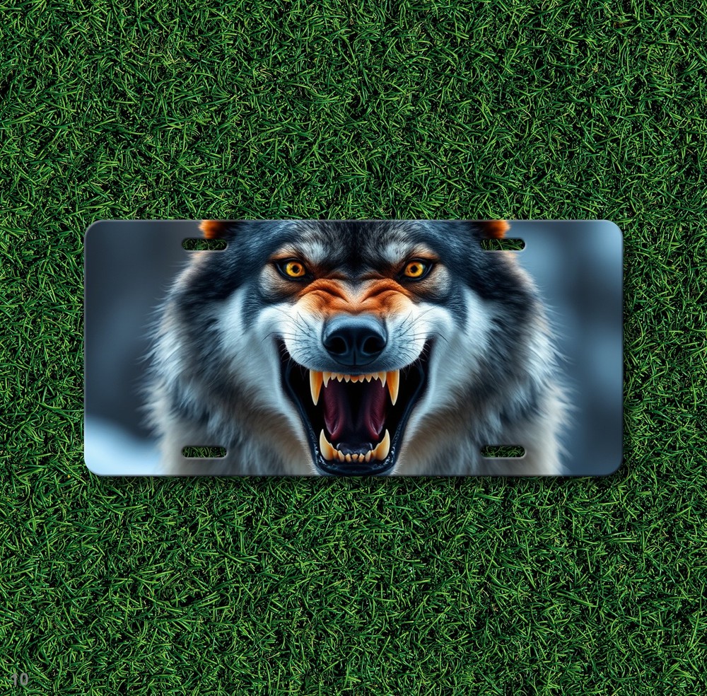 Realistic Wolf License Plate Fierce Expression Custom Universal Fit Plate Unique