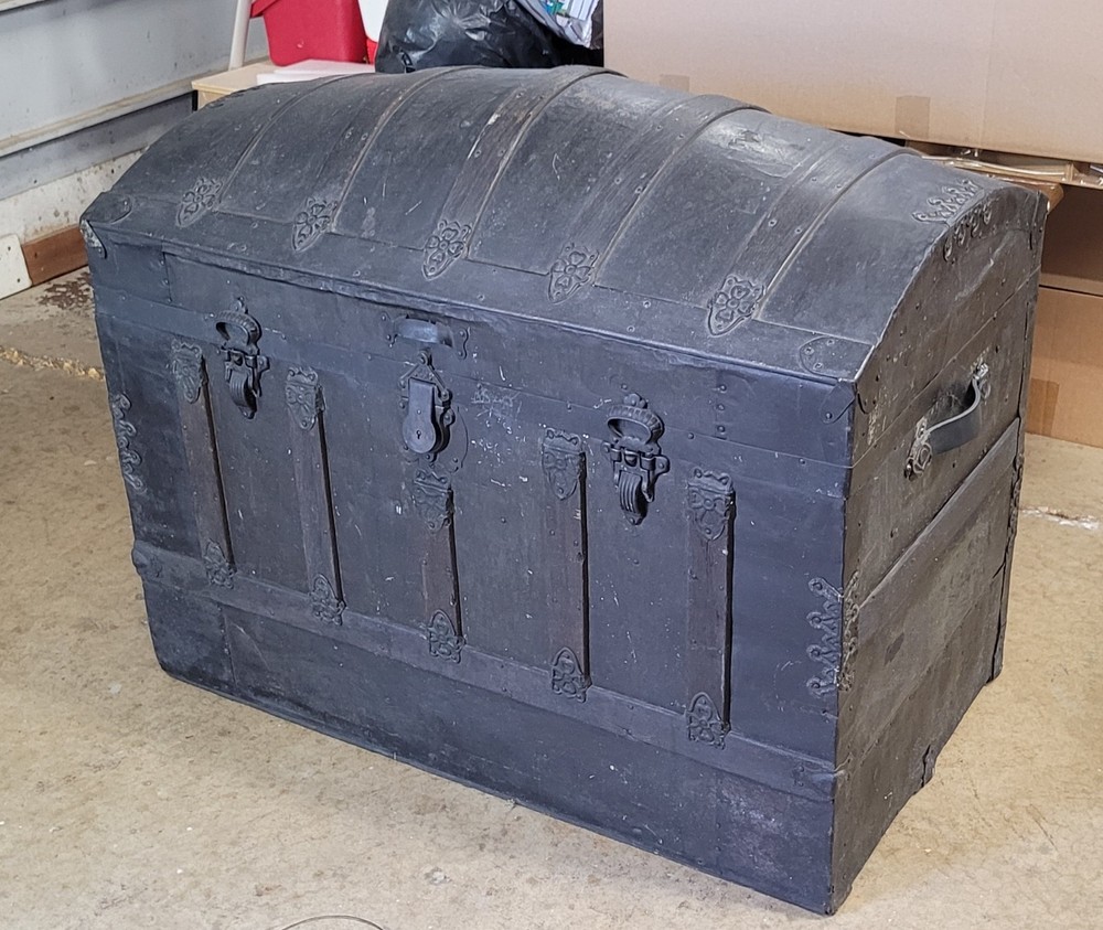 Antique Large Handmade Camelback Trunk