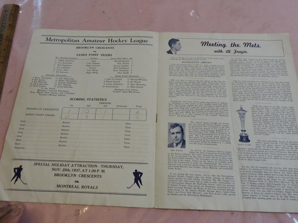 1937 EAHL Hershey Bears New York Rovers Brooklyn Madison Square Garden Program