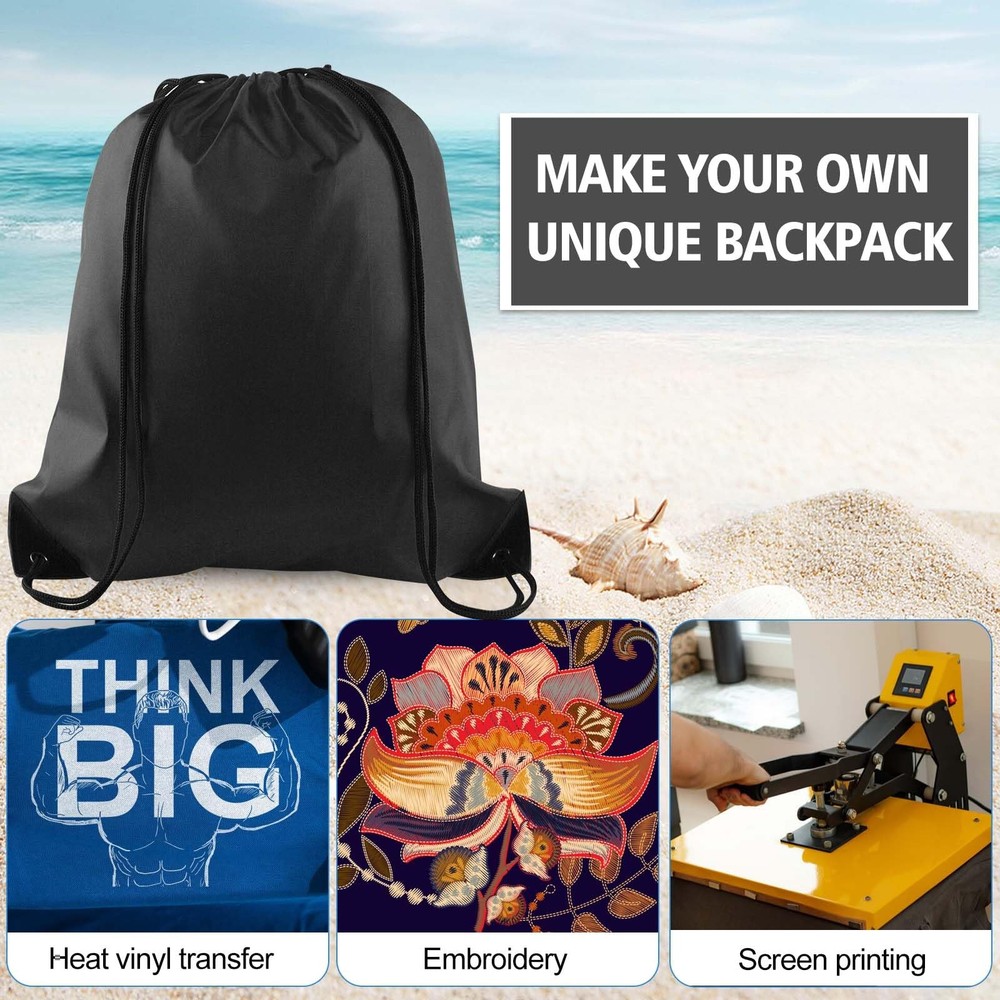 PLULON 2Pcs Drawstring Bags Bulk Black Backpack Standard,