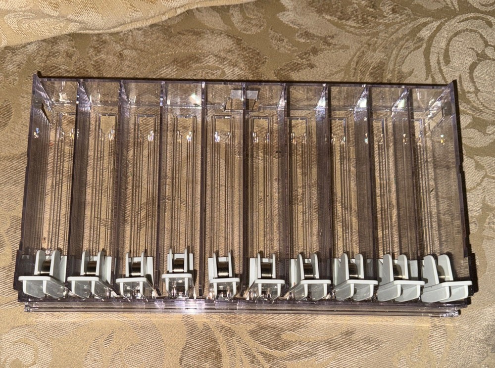 clear acrylic product display rack with an automatic pusher system 10 rows