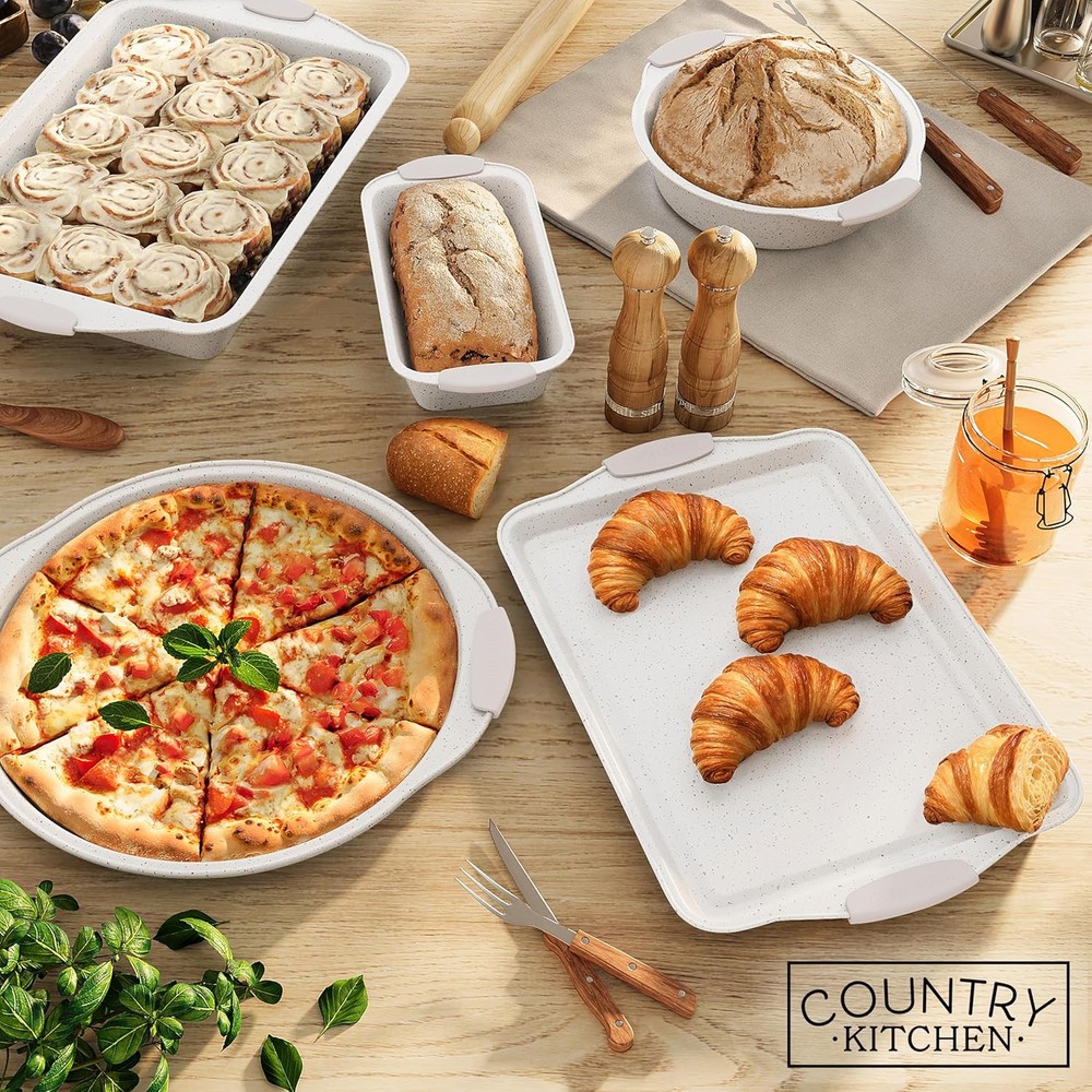 Country Kitchen Nonstick Stackable Bakeware Set - Durable, Easy 10 Pcs, Cream