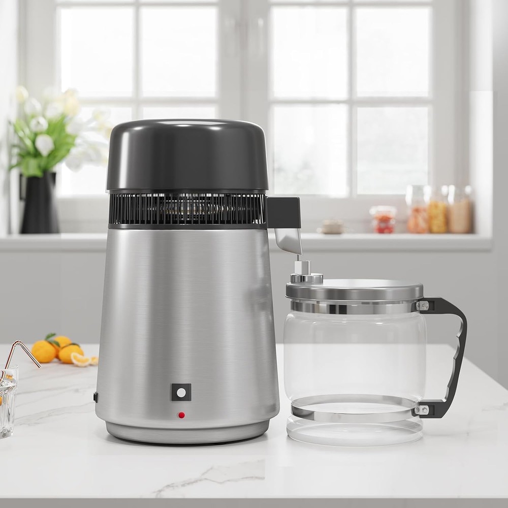 4L Water Distiller 1.1 Gallon 750W Home Water Purifier with Glass Jug Filter Set