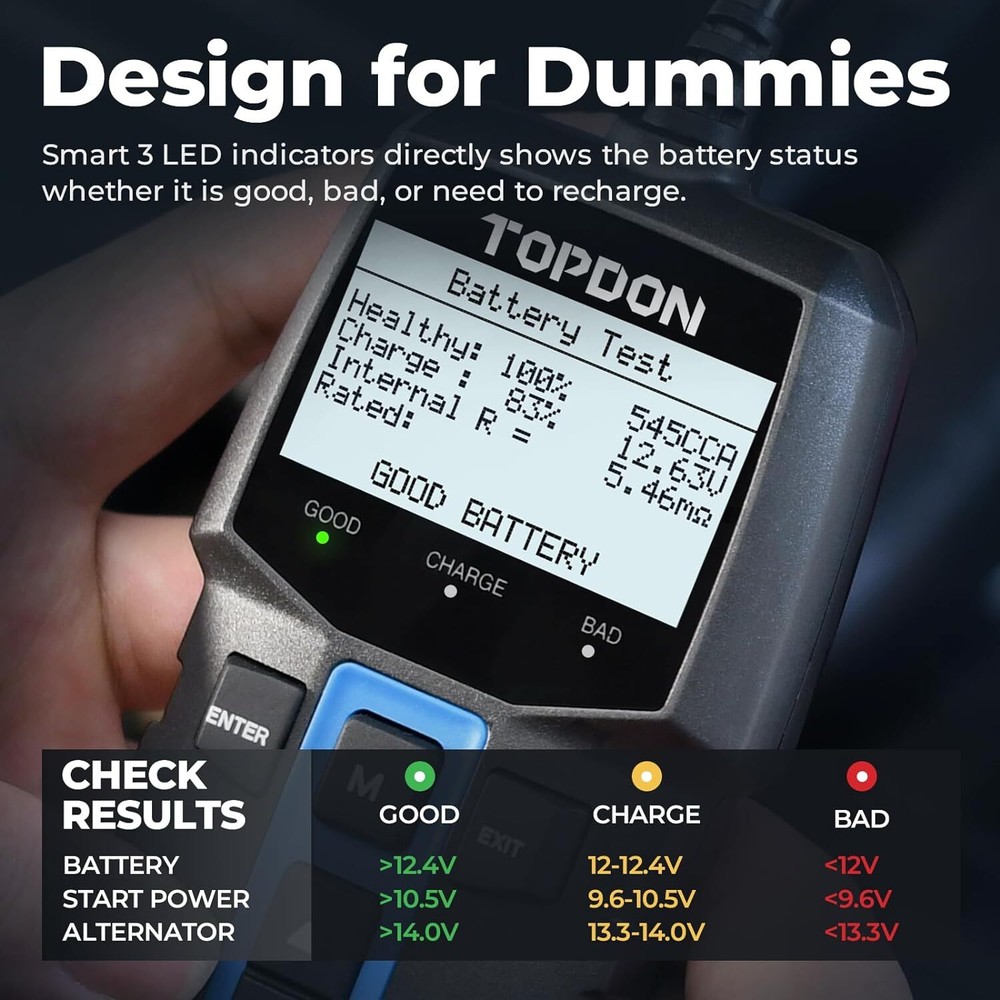 BT100: TOPDON 12V Battery Tester & Analyzer