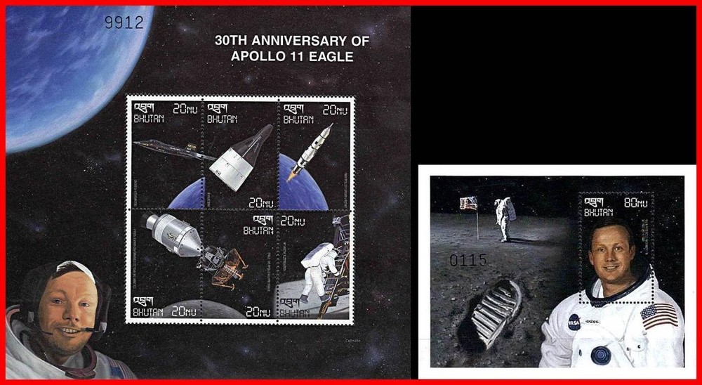 BHUTAN ANNIVERSARY APOLLO SPACE PROGRAM block + kleinbogen   MNH **
