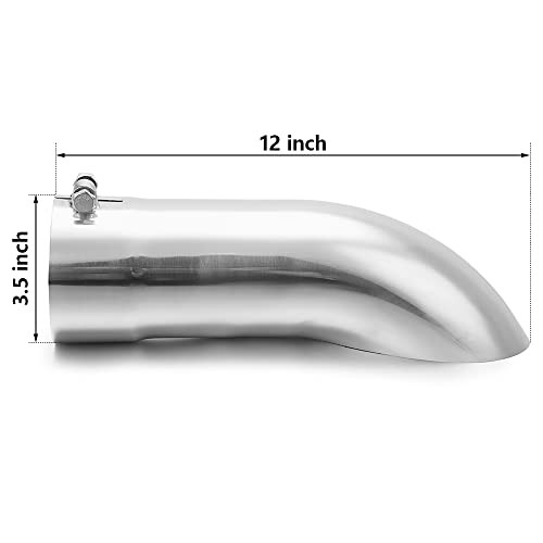 Turn Down Exhaust Tip Polished Tailpipe Tip with & Outlet 3.5" Inlet Silver