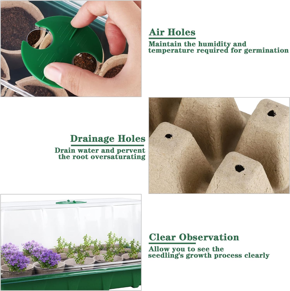 4 Pack Seed Starter Tray Set Plants Growing Trays Peat Pots