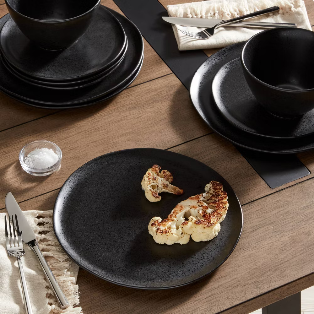 12pc Stoneware Houlton Dinnerware Set Black - Threshold