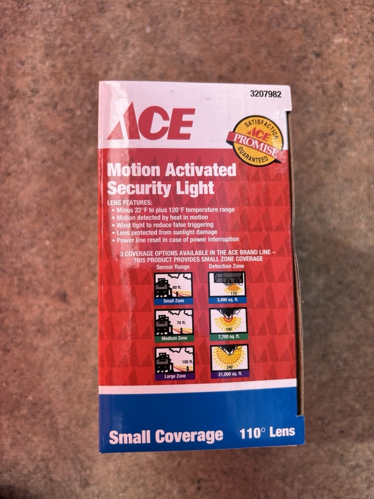 ACE Motion Sensor Security Light Outdoor 110° Bronze NEW Sealed