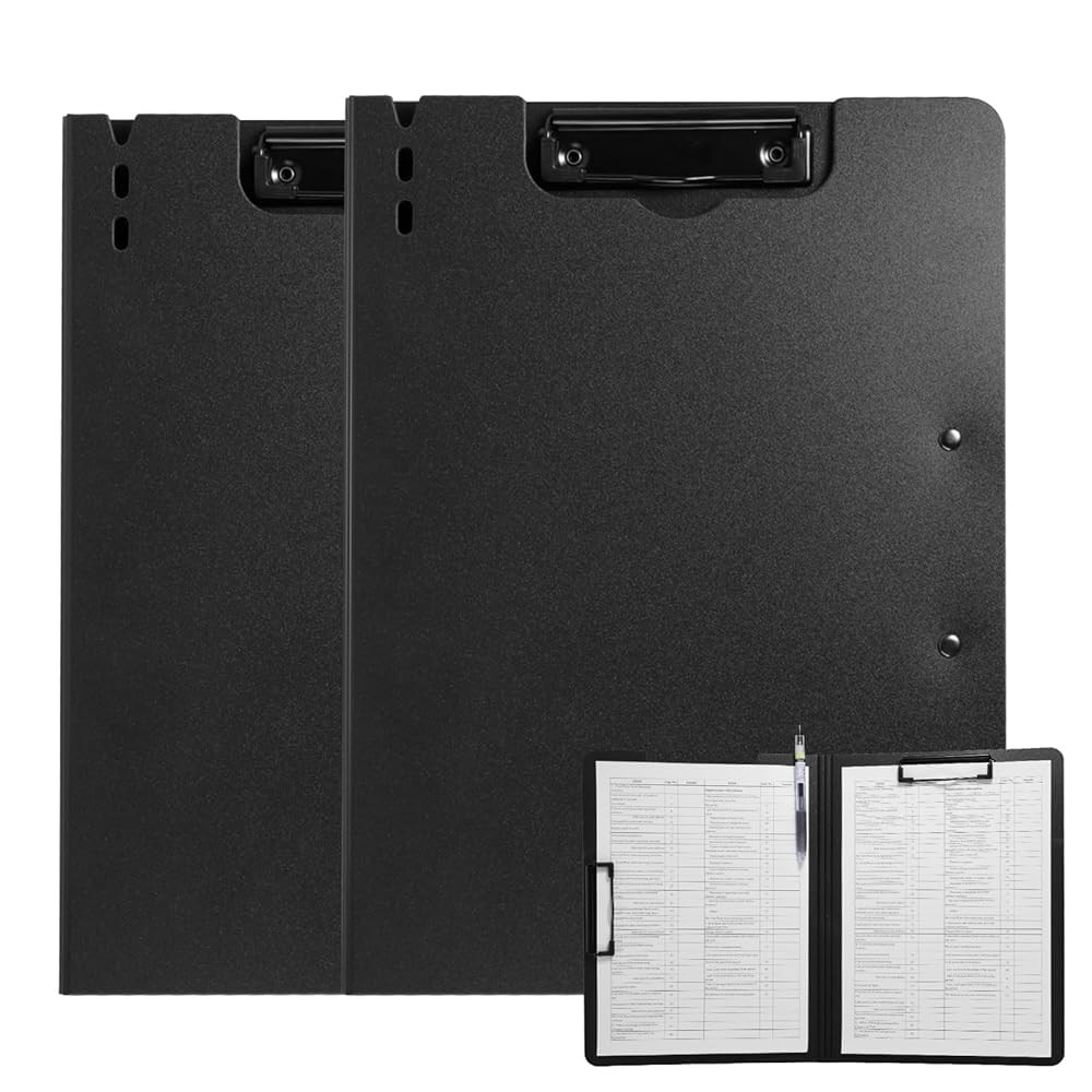 FRETONBA Clipboard Folder, 2 Pcs A4 Foldable with Horizontal Black