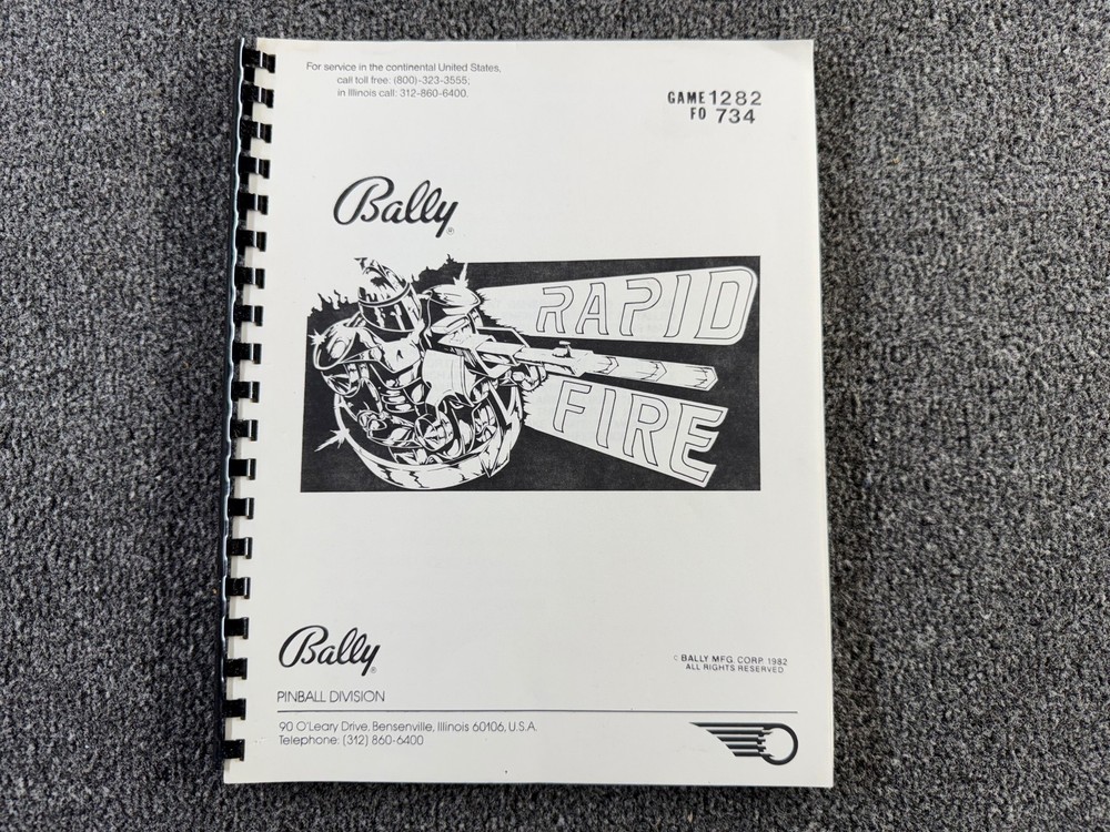 Bally Rapid Fire Pinball Machine Game Manual Schematics