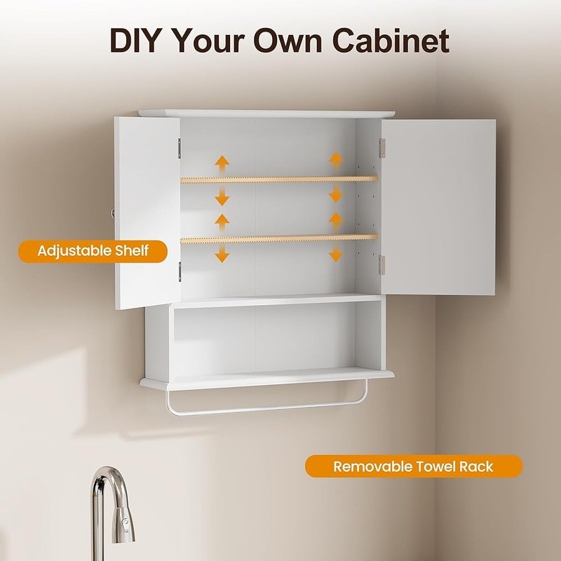 Multi-Functional Wall Mounted Cabinet W/ Towel Rack & Mirror Doors Storage New