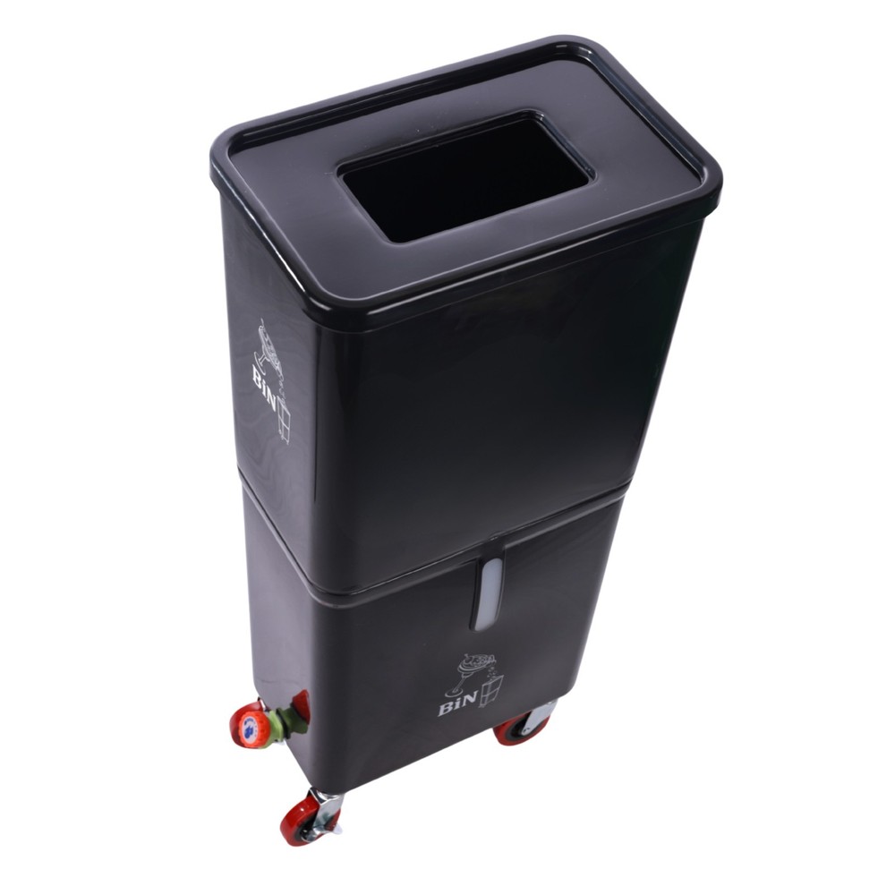 Black Drink Dump Bin w/ Wheels – Dual Compartment Liquid & Trash Disposal