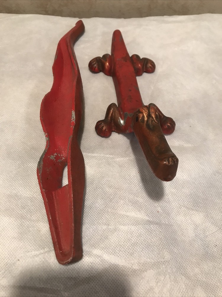 Vintage Red Alligator Cast Iron Nutcracker 13”