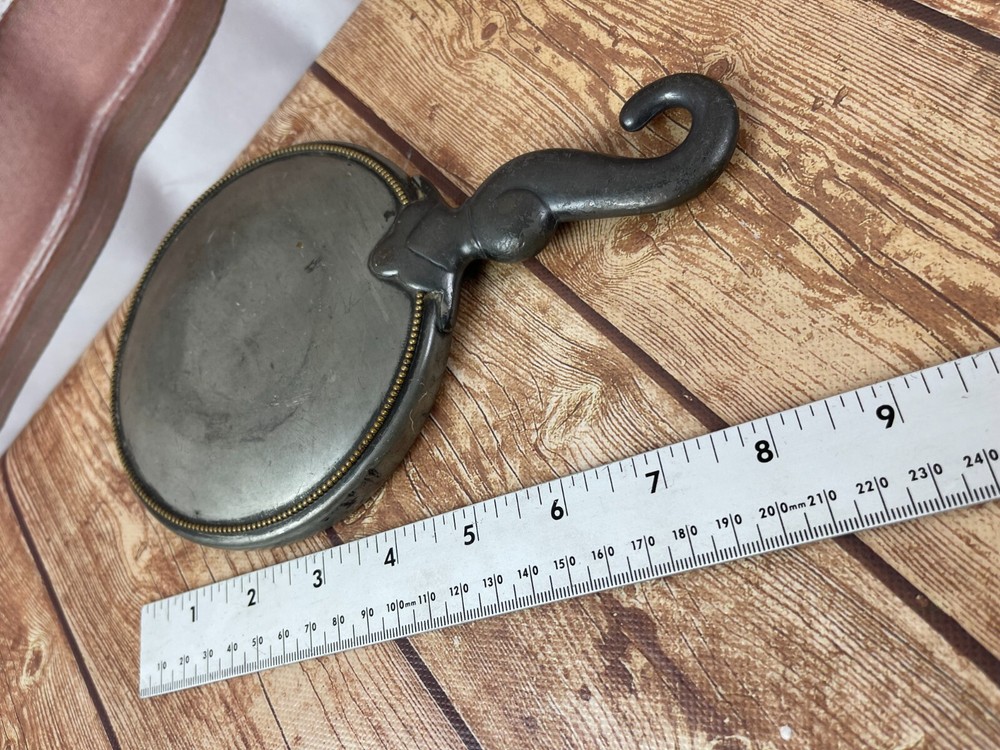 VIctorian hand mirror vintage grey 9 inches