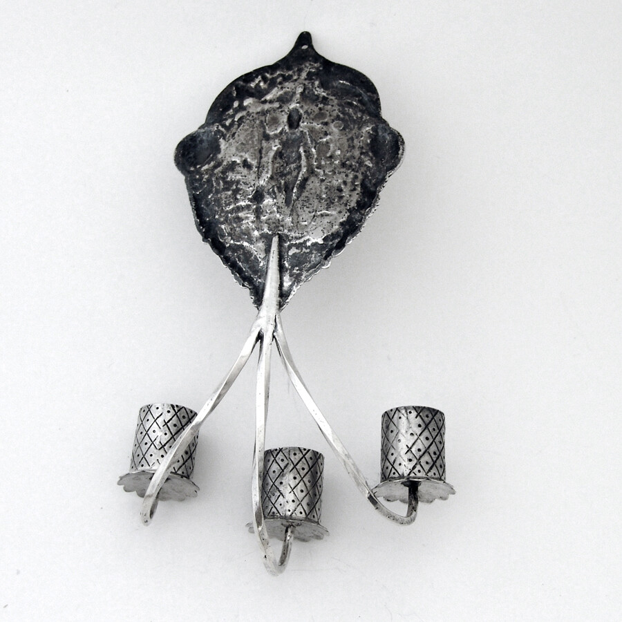 Antique Dutch Wall Sconce Three Light Candleholder 833 Silver