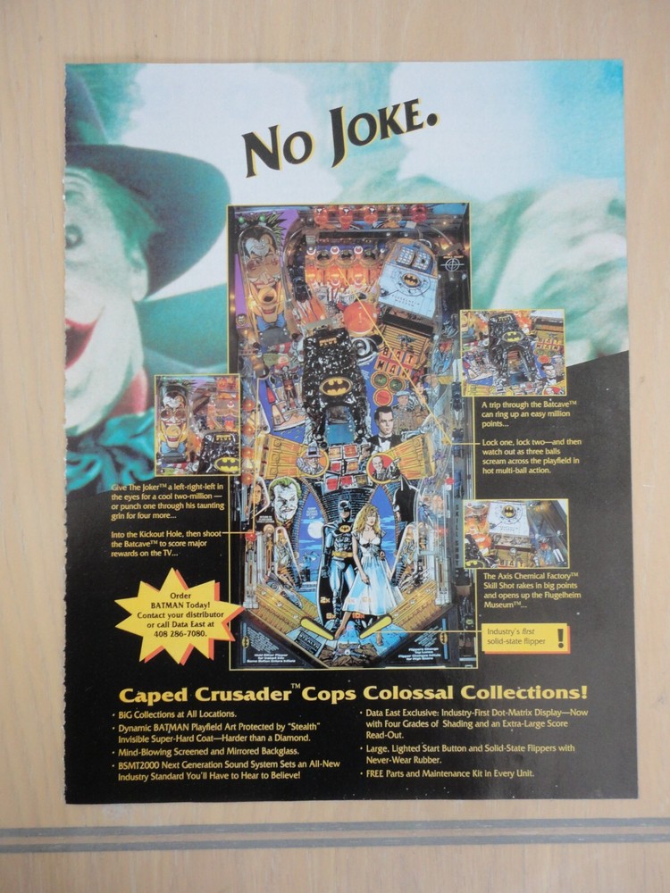 Batman Pinball Machine 2 Page Original Magazine Pull Out Advertisement