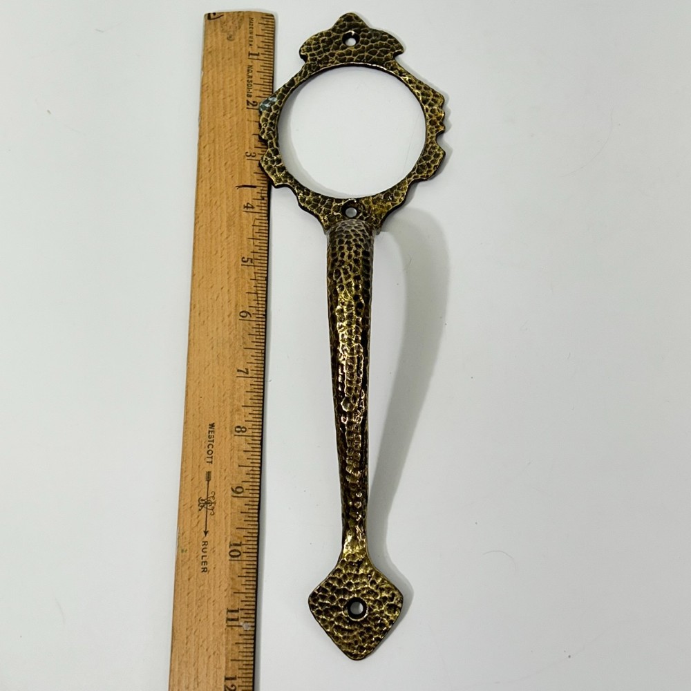 Vintage Brass Hammered Door Handle Textured Pull Hardware Deadbolt Hole