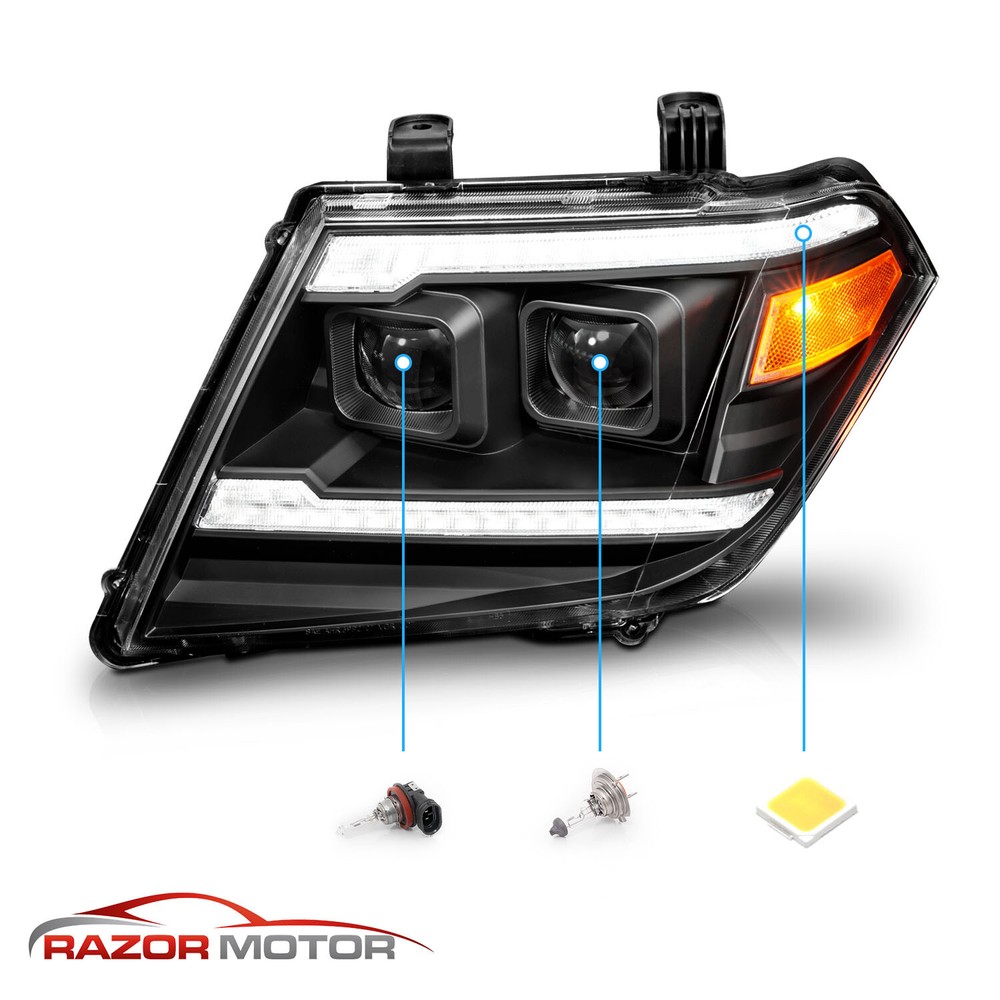 2009-2020 For Frontier LED DRL Switchback Sequential Signal Black Headlights