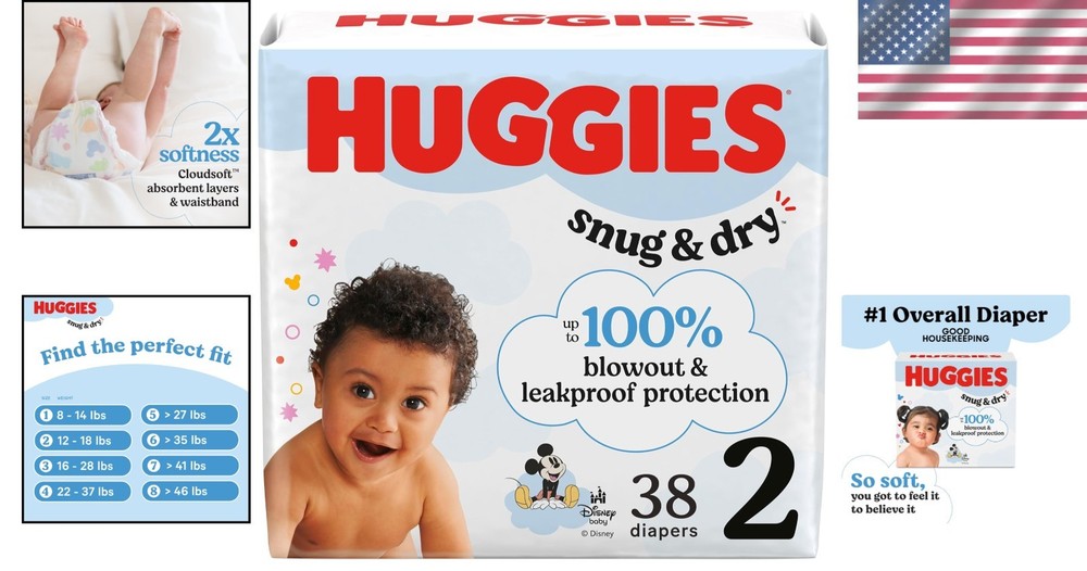 CloudSoft Huggies Size 2 Diapers, 38 Count - Best Leak Proof Disposable Option