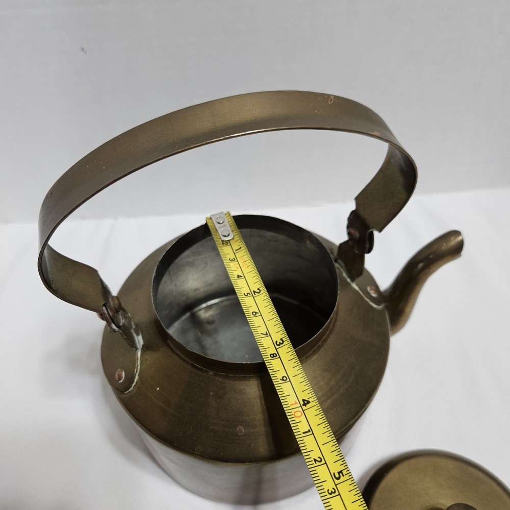 Vintage Brass Kitchenware Tea Kettle Pot Original Old Hand Crafted