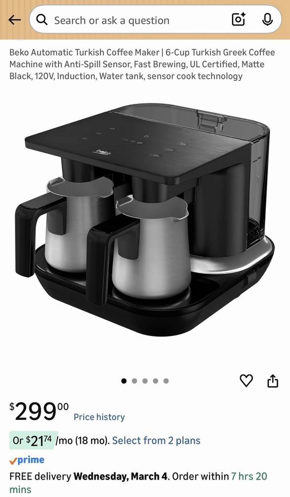 BEKO Automatic Turkish Coffee Maker 6-Cup | Matte Black | TKM 8961
