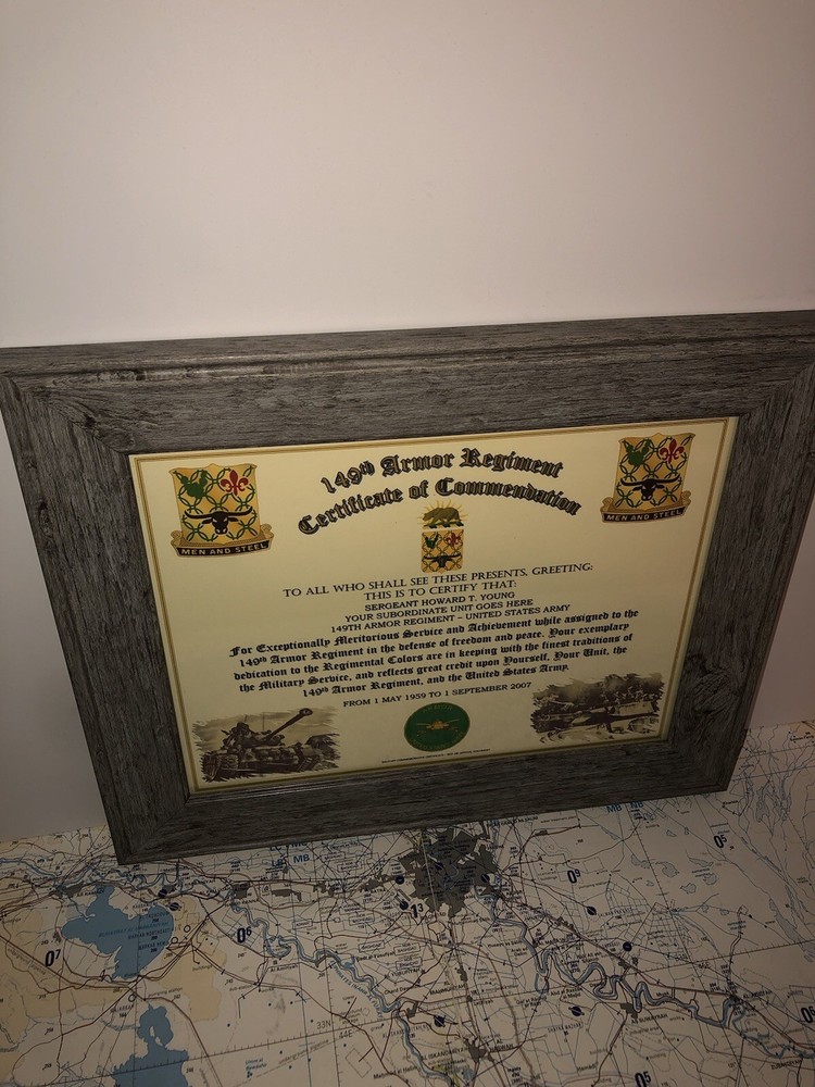 149TH ARMORED REGIMENT / COMMEMORATIVE - CERTIFICATE OF COMMENDATION