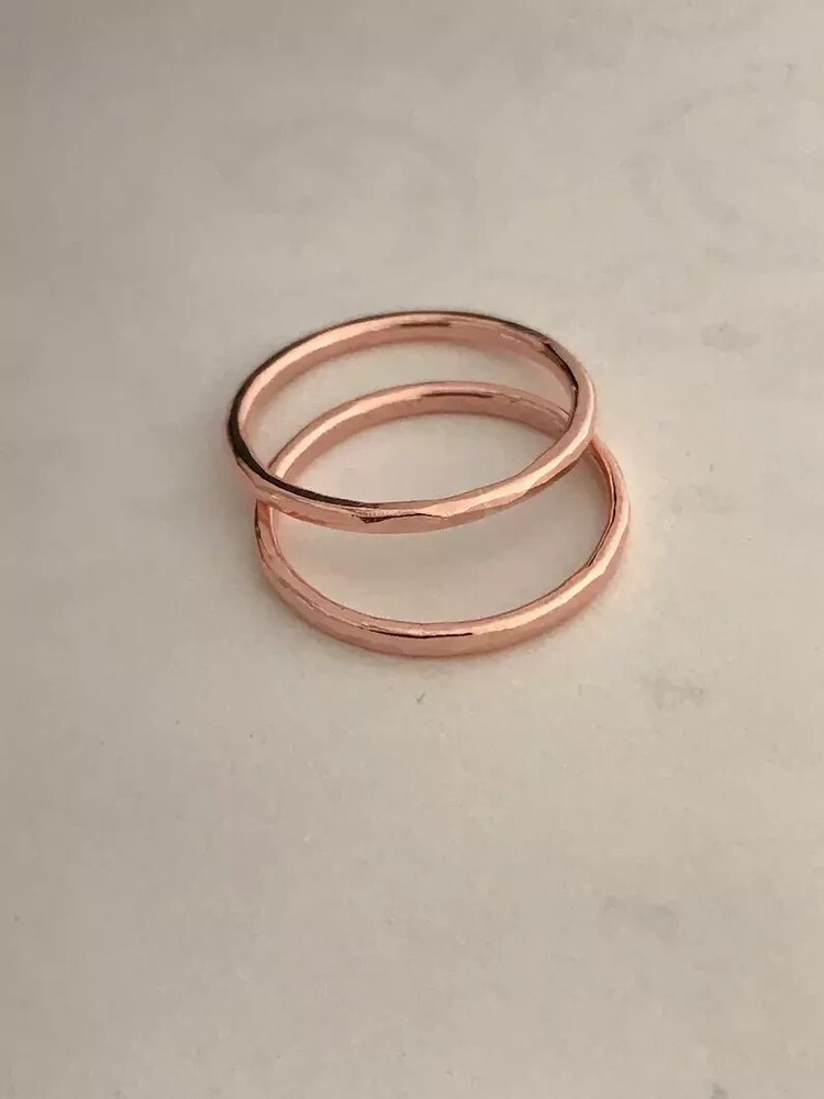2 Pc Solid Pure Copper Minimalist Healing Ring, Handmade, Unisex, Stackable